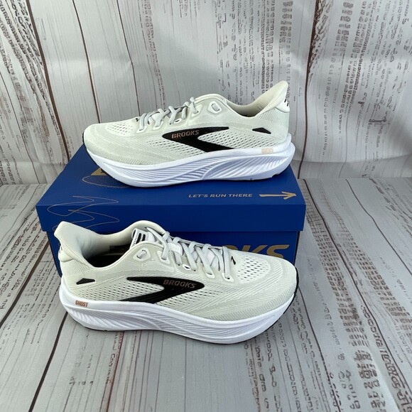 Brooks Shoes - Brooks Ghost 18 Women's Running Sneakers 10 US White/Black/Rose Gold